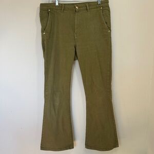 Michael Kors Olive Green Bootcut Trousers Gold Hardware Flare Denim